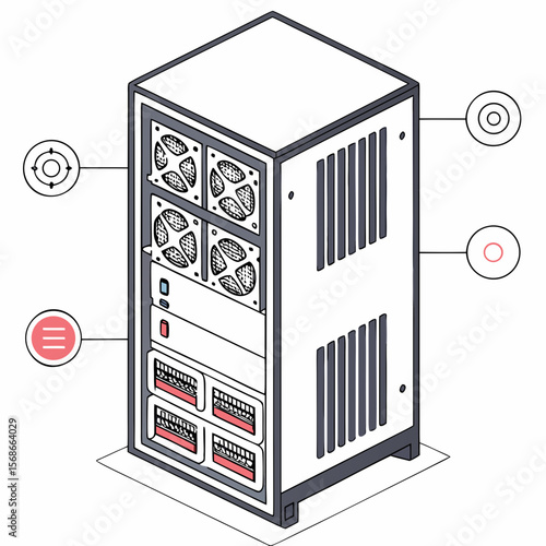 Server rack with cooling fans and indicator lights computer technology