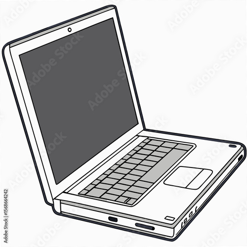 Silver laptop with dark screen and keyboard computer technology