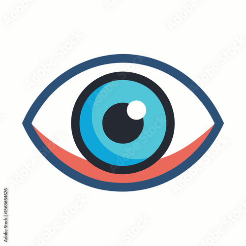 Stylized eye symbol blue iris dark pupil white sclera red eyelid vector