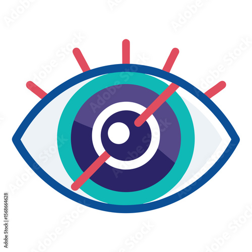 Stylized eye with crosshairs and radiating lines symbol vision