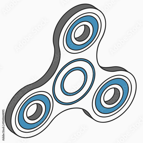 Tri spinner toy with blue and white rings and grey outline fidget toy stress relief