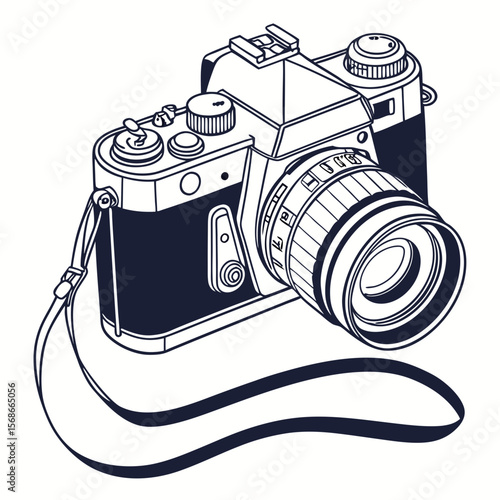 Vintage camera with lens and strap retro photography