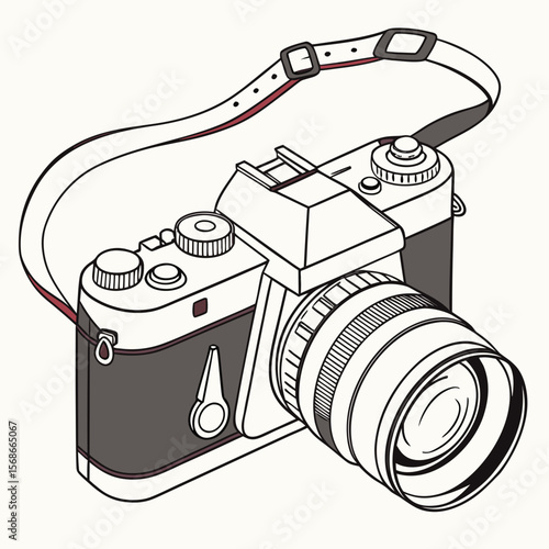 Vintage camera with strap and lens photography analog camera