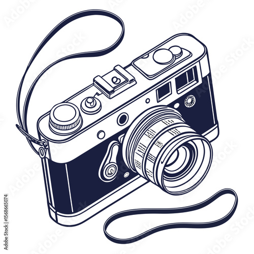 Vintage camera with strap dark blue photography