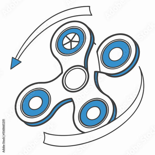 White and blue spinner toy with motion arrows fidget toy spinning