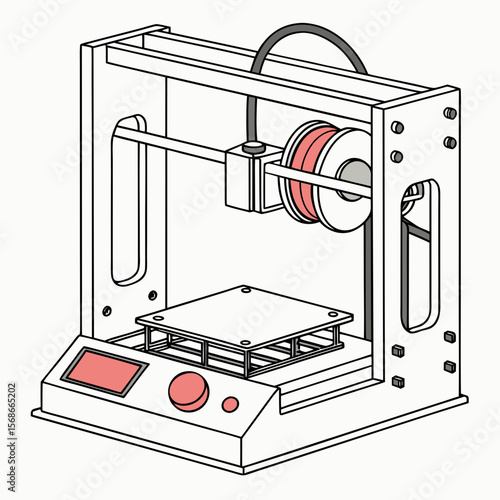 White 3d printer with pink filament spool and red controls additive manufacturing