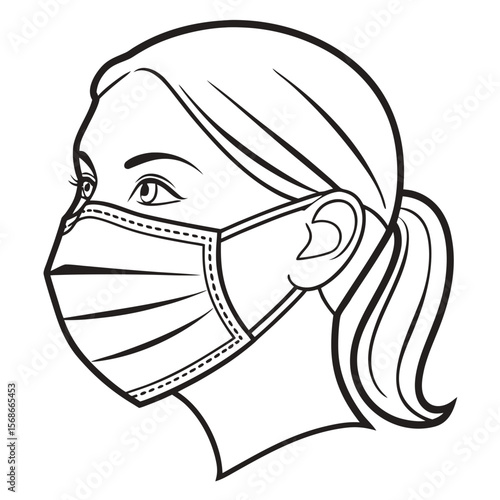 Woman wearing protective face mask profile protective mask medical mask