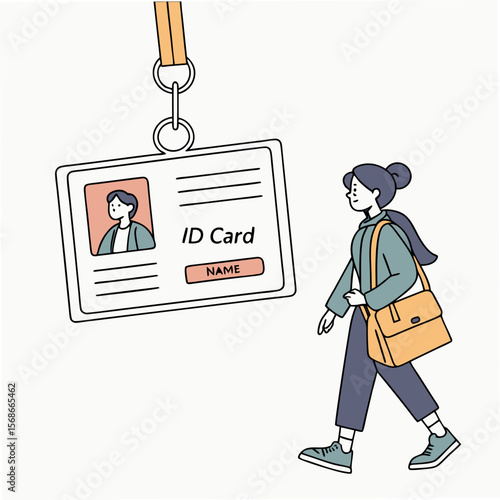 Woman with I D card and satchel ID card walking
