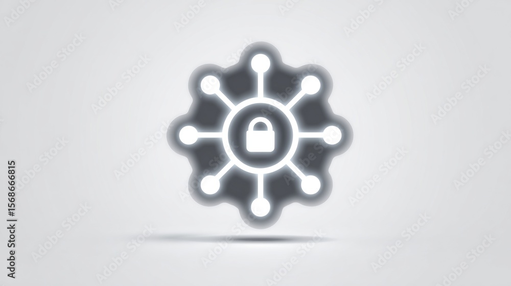 A secure network icon. A stylized, glowing ring with connected dots radiating outwards, enclosing a lock A secure network icon. A stylized, glowing ring with connected dots radiating outwards, enclosing a lock