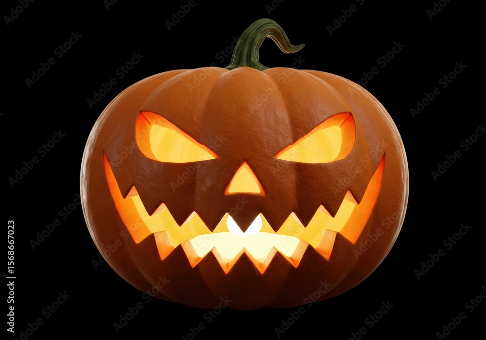 Fototapeta premium A spooky, carved pumpkin with glowing features perfect for Halloween.
