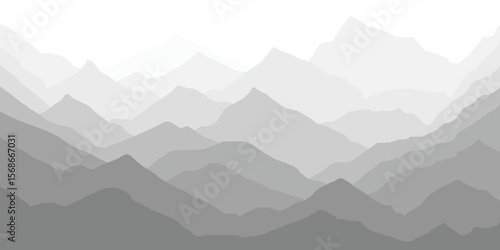 Minimalistic mountain landscape, black and white, vector illustration
