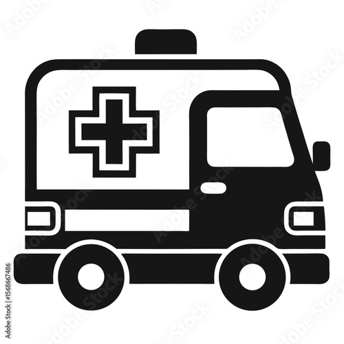 Front view black and white ambulance medical icon for emergency services