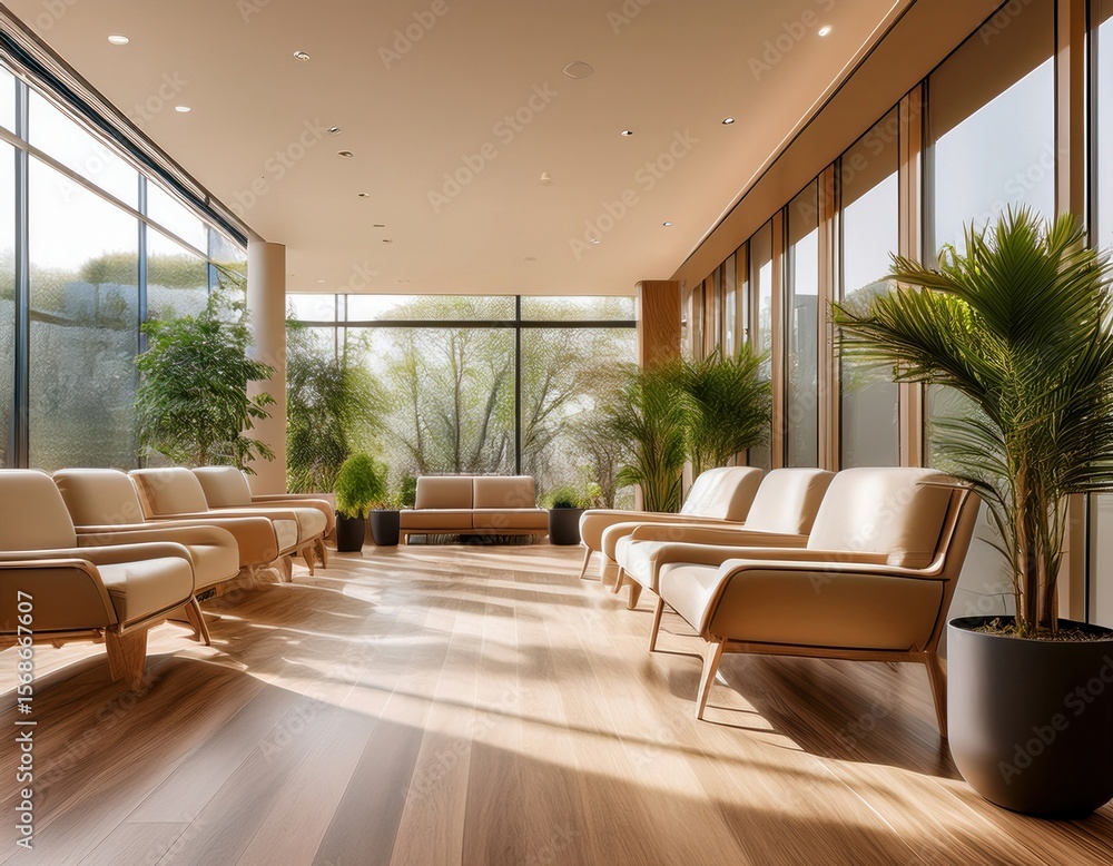 Fototapeta premium Cozy waiting room with natural light and plants