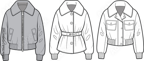 Stylish Smocked Bodice Dresses Collection Flat Technical Sketch, Featuring Various Sleeve Styles, Ideal for Children's Apparel Design and Mockups.