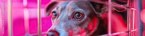 Wallpaper Mural Grey Dog in Pink-Lit Metal Cage Torontodigital.ca