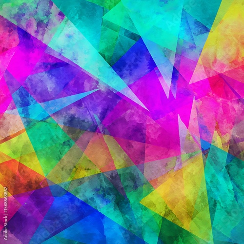 Vibrant abstract pattern of overlapping triangles.
