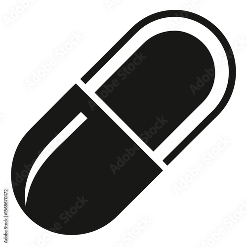 Simple black and white capsule pill icon for medical and pharmaceutical use