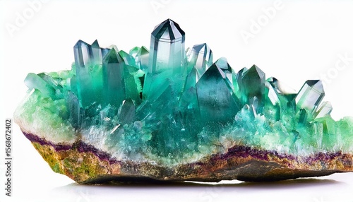 Green fluorite crystal cluster on matrix