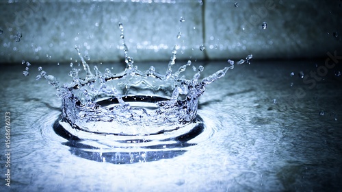 A water droplet impacting a surface, creating a dynamic splash.