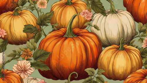 pumpkins and gourds in autumn