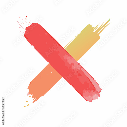 Red cross icon symbol for cancel or wrong choice in 3D vector style watercolor