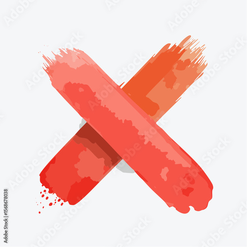 Red cross icon symbol for cancel or wrong choice in 3D vector style watercolor