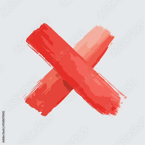 Red cross icon symbol for cancel or wrong choice in 3D vector style watercolor