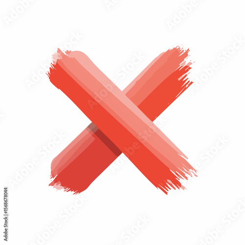 Red cross icon symbol for cancel or wrong choice in 3D vector style watercolor