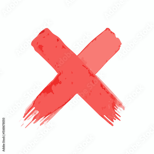 Red cross icon symbol for cancel or wrong choice in 3D vector style watercolor