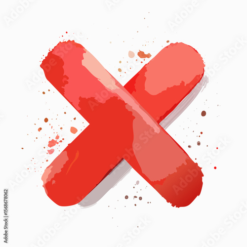Red cross icon symbol for cancel or wrong choice in 3D vector style watercolor