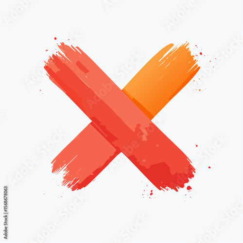 Red cross icon symbol for cancel or wrong choice in 3D vector style watercolor