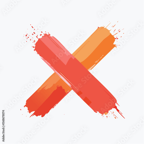 Red cross icon symbol for cancel or wrong choice in 3D vector style watercolor