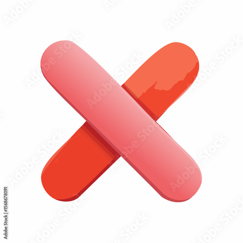 Red cross icon symbol for cancel or wrong choice in 3D vector style watercolor