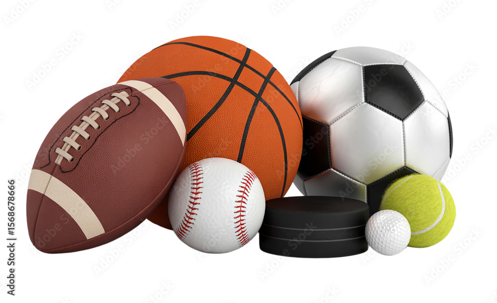 Sports balls collection isolated on a transparent background