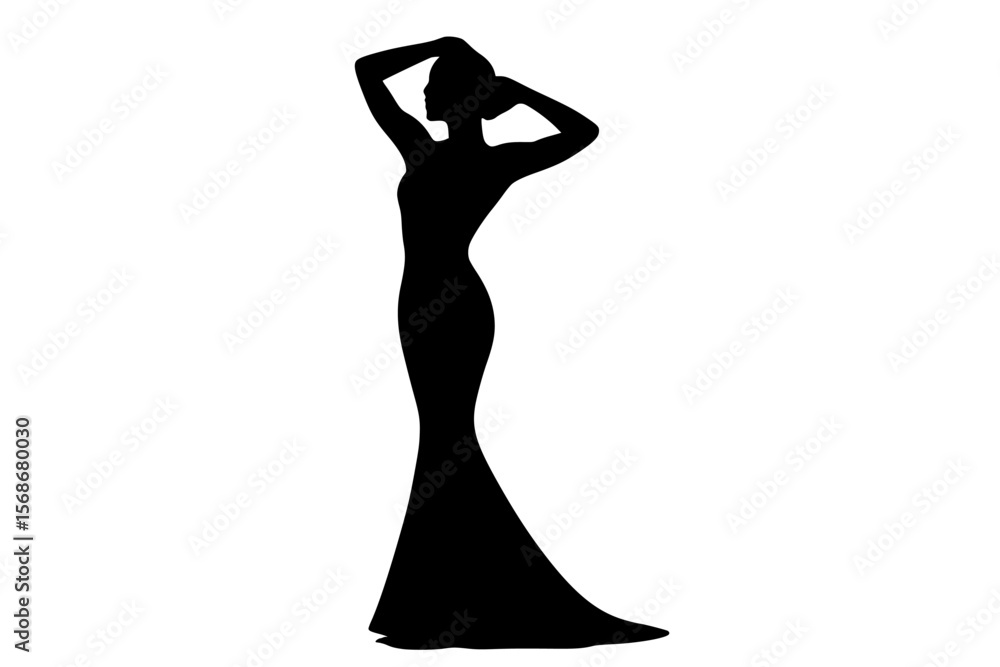 Fototapeta premium Elegant Silhouette of a Woman in a Long Dress