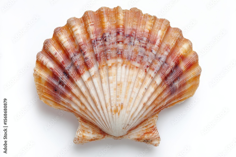 Isolated empty great scallop shell on white background Closeup of Pecten maximus seashell Isolated empty great scallop shell on white background Closeup of Pecten maximus seashell