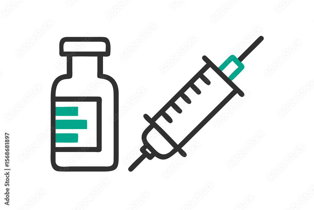 Vaccine Vial and Syringe Medical Illustration Vaccine Vial and Syringe Medical Illustration