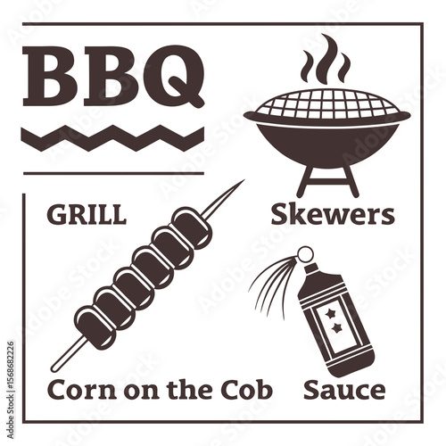 Barbecue grill skewers corn cob sauce icons corn on the cob