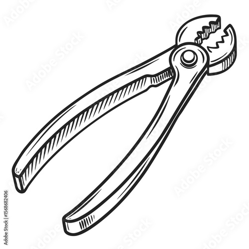 Black and white drawing of pliers tool illustration