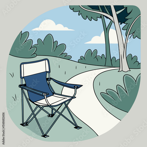 Blue and white camping chair in park outdoor nature