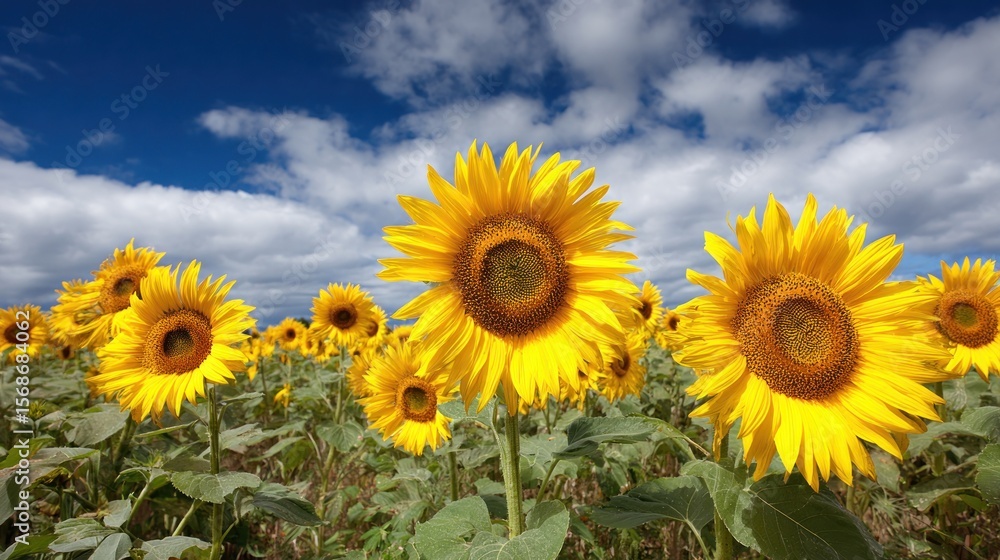 Sunflowers in a field under a partly cloudy sky Sunflowers in a field under a partly cloudy sky