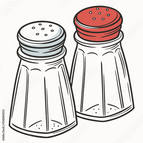 Glass salt and pepper shakers red and silver salt shaker