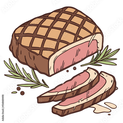Grilled beef steak with rosemary and peppercorns meat