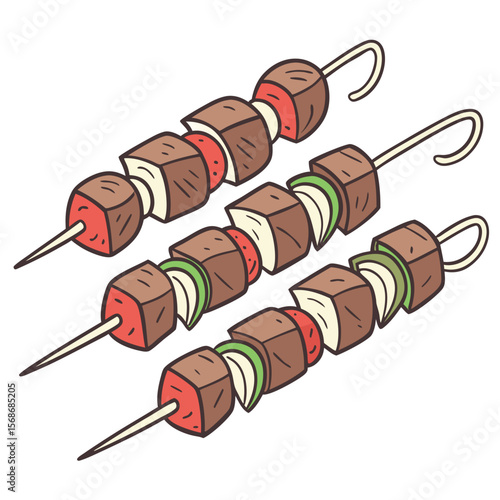 Meat vegetable skewers food cooking