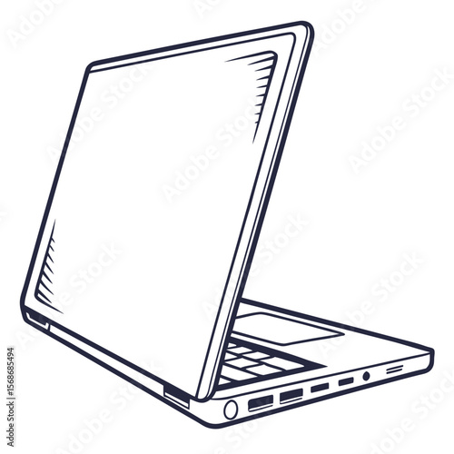 Open laptop device with keyboard and ports technology