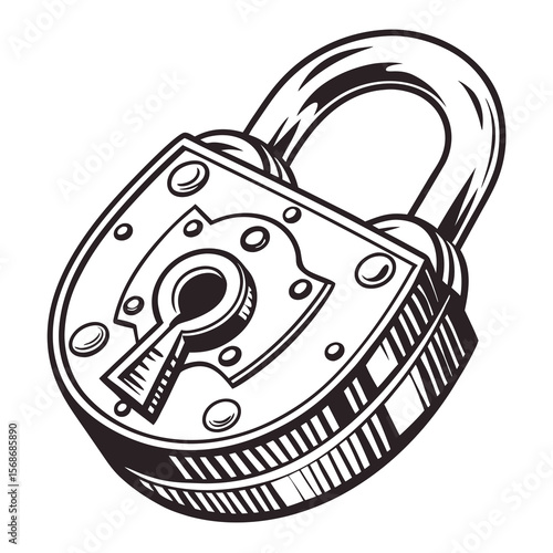 Ornate padlock with keyhole and shackle security