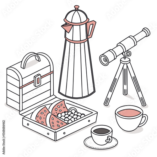 Picnic items and telescope food drink