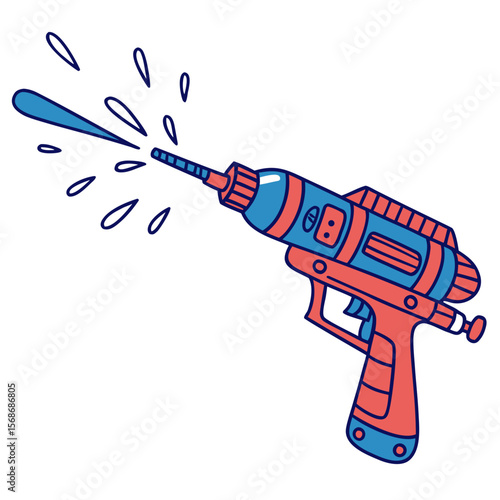 Red blue water gun shooting water spray