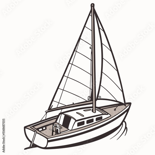 Sailboat with full sails sailing watercraft