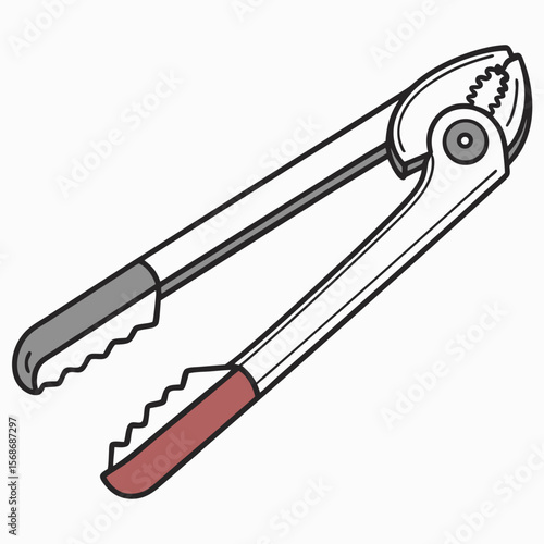 Silver and red kitchen tongs kitchen utensil cooking tool